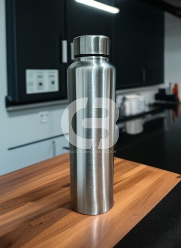 Stainless Steel Bottle Set, featuring a large slim bottle (26 cm) and a small compact wide-mouth bottle (16.5 cm). Combo pack of two lightweight, brushed metal water bottles