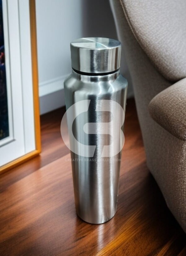 Stainless Steel Bottle Set, featuring a large slim bottle (26 cm) and a small compact wide-mouth bottle (16.5 cm). Combo pack of two lightweight, brushed metal water bottles