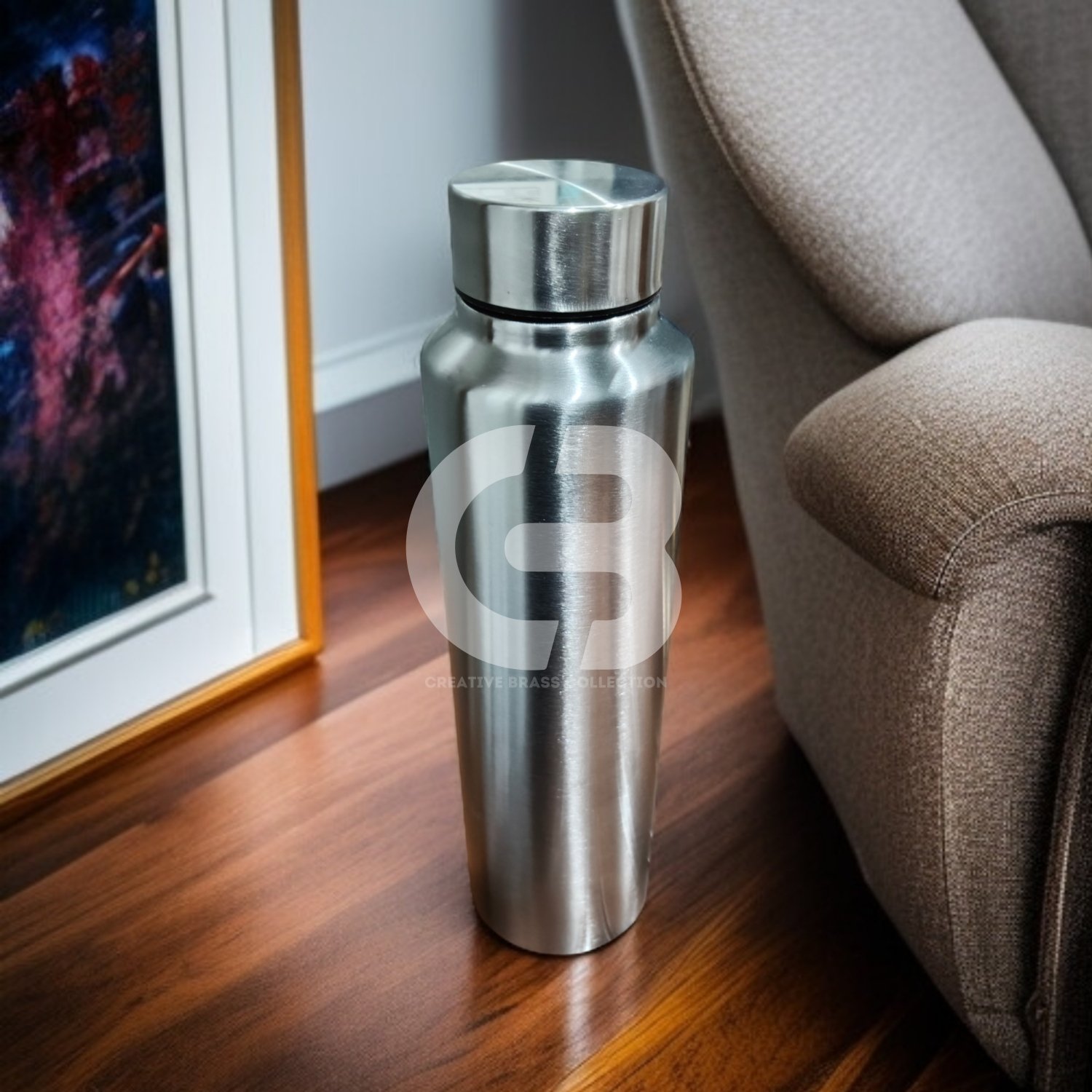 Stainless Steel Bottle Set, featuring a large slim bottle (26 cm) and a small compact wide-mouth bottle (16.5 cm). Combo pack of two lightweight, brushed metal water bottles