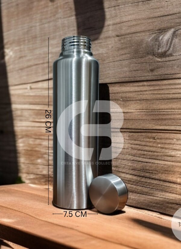 Stainless Steel Bottle Set, featuring a large slim bottle (26 cm) and a small compact wide-mouth bottle (16.5 cm). Combo pack of two lightweight, brushed metal water bottles
