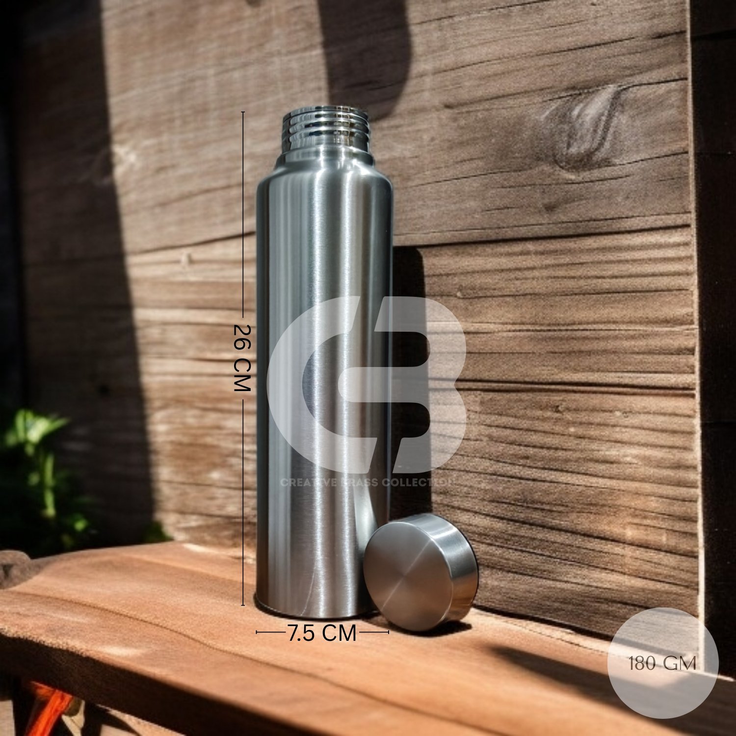 Stainless Steel Bottle Set, featuring a large slim bottle (26 cm) and a small compact wide-mouth bottle (16.5 cm). Combo pack of two lightweight, brushed metal water bottles