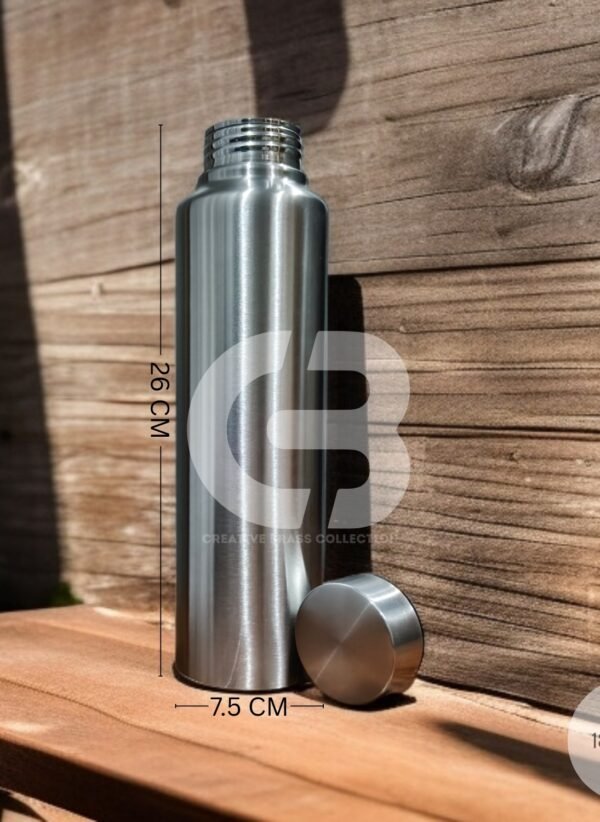 Stainless Steel Slim Water Bottle, 26 cm height, 7.5 cm diameter, 180 gm weight