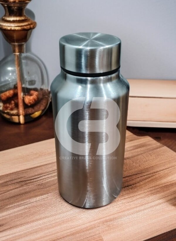 Stainless Steel Bottle Set, featuring a large slim bottle (26 cm) and a small compact wide-mouth bottle (16.5 cm). Combo pack of two lightweight, brushed metal water bottles