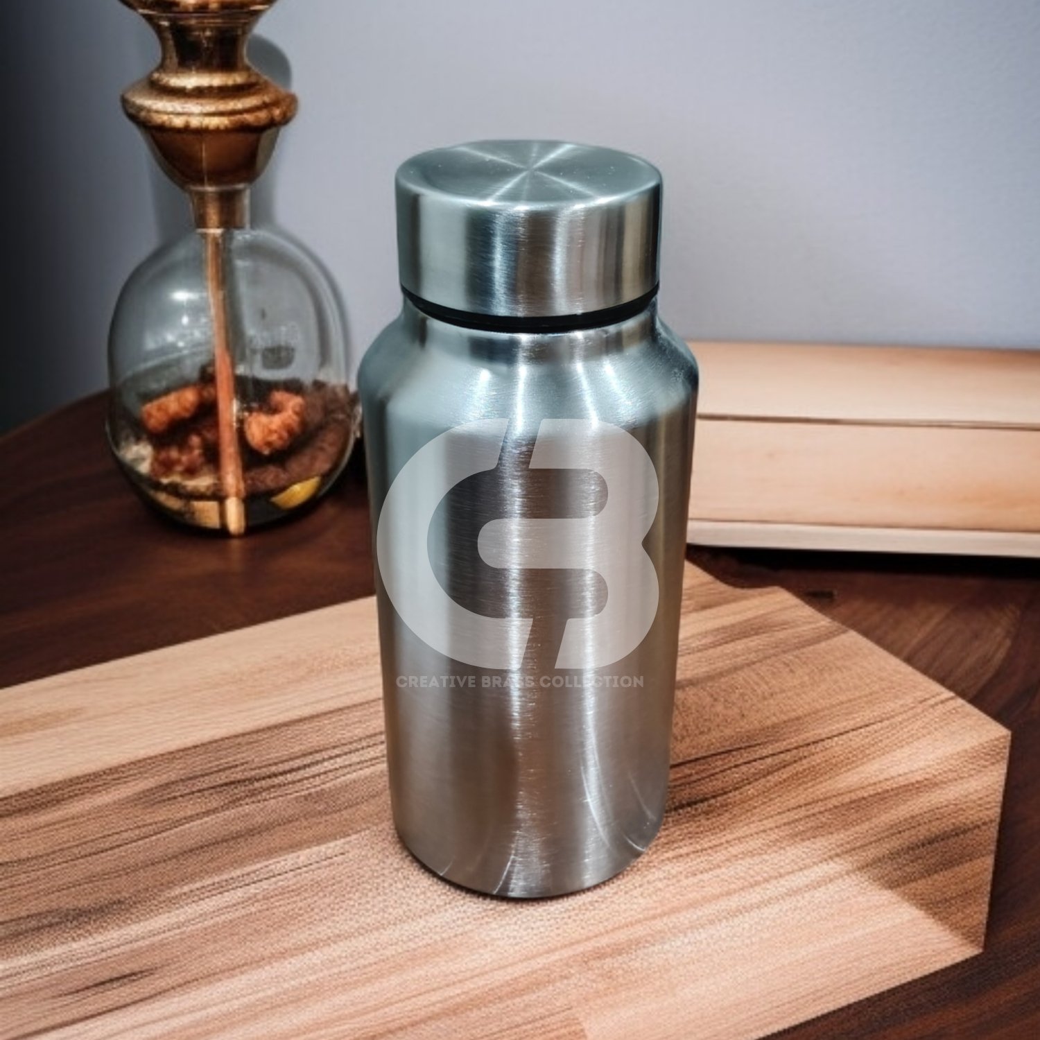 Stainless Steel Bottle Set, featuring a large slim bottle (26 cm) and a small compact wide-mouth bottle (16.5 cm). Combo pack of two lightweight, brushed metal water bottles