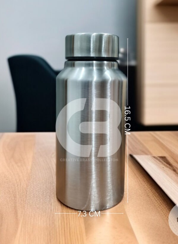 Small Stainless Steel Water Bottle, wide mouth, 16.5 cm height, 7.3 cm diameter, 141 gm weight